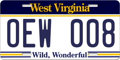 WV license plate OEW008