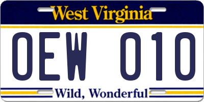 WV license plate OEW010