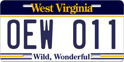 WV license plate OEW011