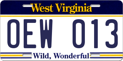 WV license plate OEW013
