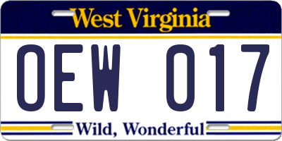 WV license plate OEW017
