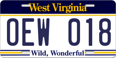 WV license plate OEW018