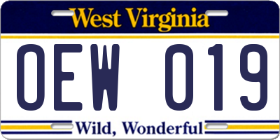 WV license plate OEW019