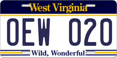 WV license plate OEW020