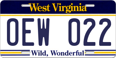 WV license plate OEW022