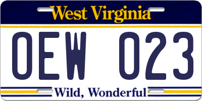 WV license plate OEW023