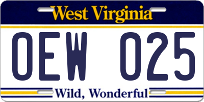 WV license plate OEW025