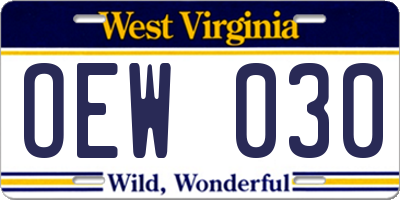 WV license plate OEW030