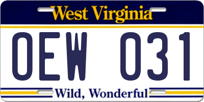 WV license plate OEW031