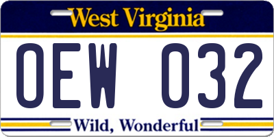 WV license plate OEW032