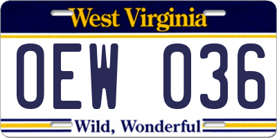 WV license plate OEW036