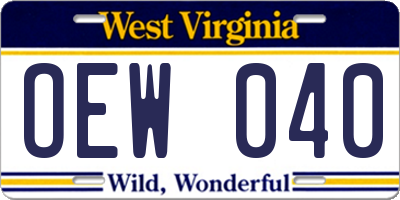 WV license plate OEW040