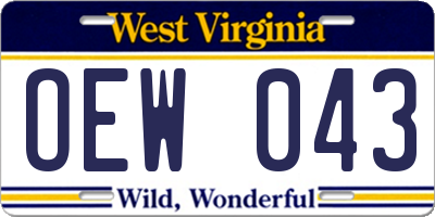WV license plate OEW043