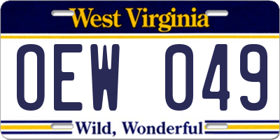 WV license plate OEW049