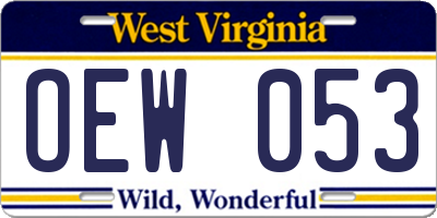 WV license plate OEW053