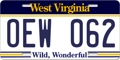 WV license plate OEW062