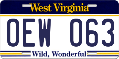 WV license plate OEW063