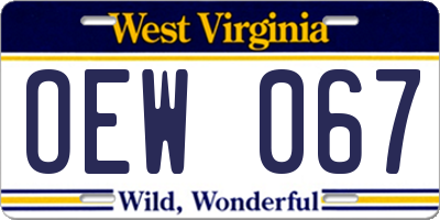 WV license plate OEW067