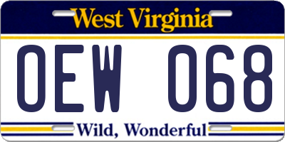 WV license plate OEW068