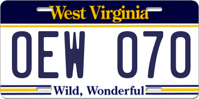 WV license plate OEW070