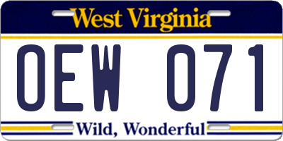 WV license plate OEW071