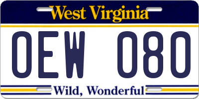 WV license plate OEW080