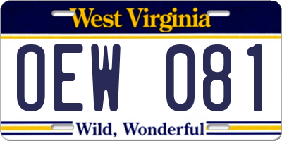 WV license plate OEW081