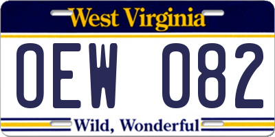 WV license plate OEW082