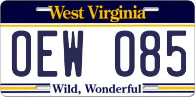 WV license plate OEW085