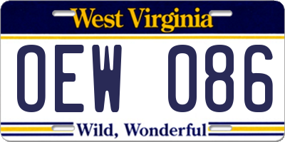 WV license plate OEW086