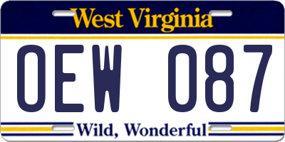WV license plate OEW087