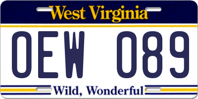 WV license plate OEW089