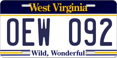 WV license plate OEW092