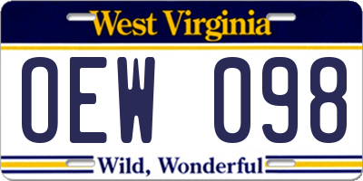 WV license plate OEW098