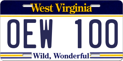 WV license plate OEW100