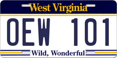 WV license plate OEW101
