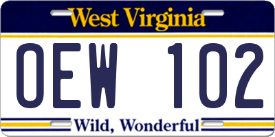 WV license plate OEW102