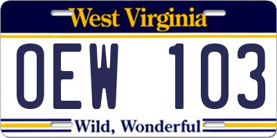 WV license plate OEW103