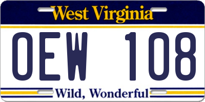 WV license plate OEW108