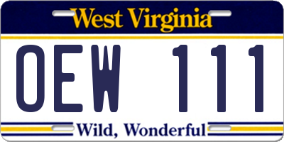 WV license plate OEW111