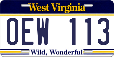 WV license plate OEW113