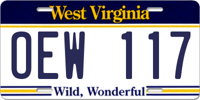 WV license plate OEW117