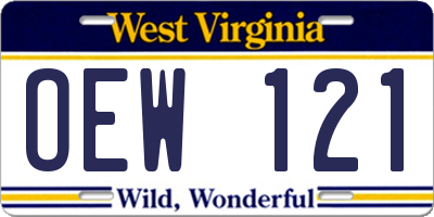 WV license plate OEW121