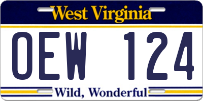 WV license plate OEW124