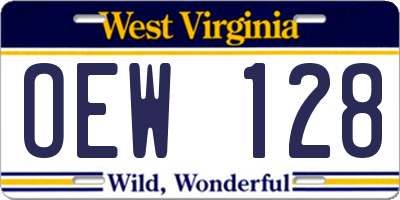 WV license plate OEW128