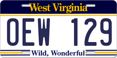 WV license plate OEW129