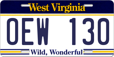WV license plate OEW130