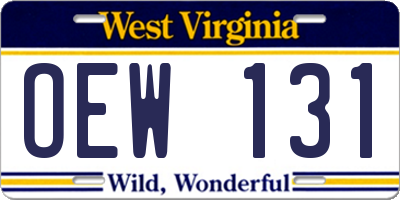 WV license plate OEW131