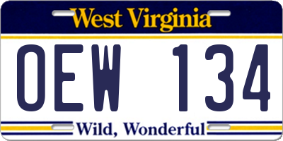 WV license plate OEW134