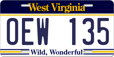 WV license plate OEW135